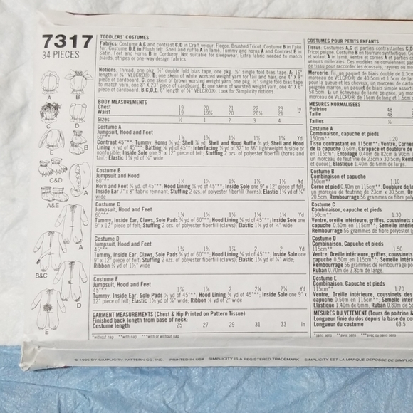 Simplicity Costumes:Dragon, Cow, Lion Bear, Bunny! - Picture 2 of 2